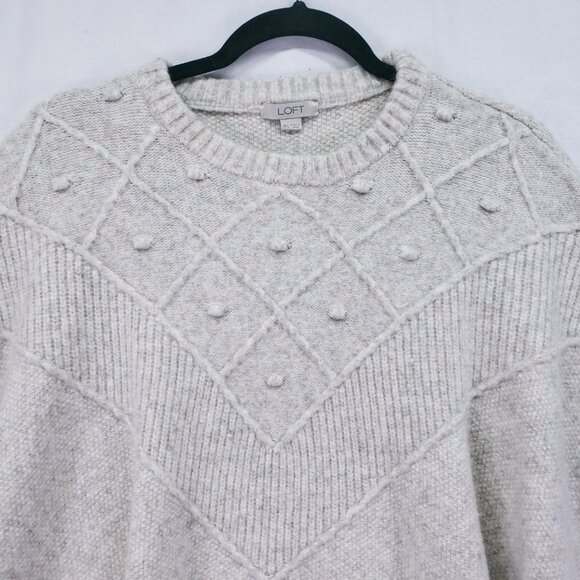 Ann Taylor LOFT Bobble Poncho Sweater Knit Oversized Wool Blend Beige M/L - Picture 2 of 11